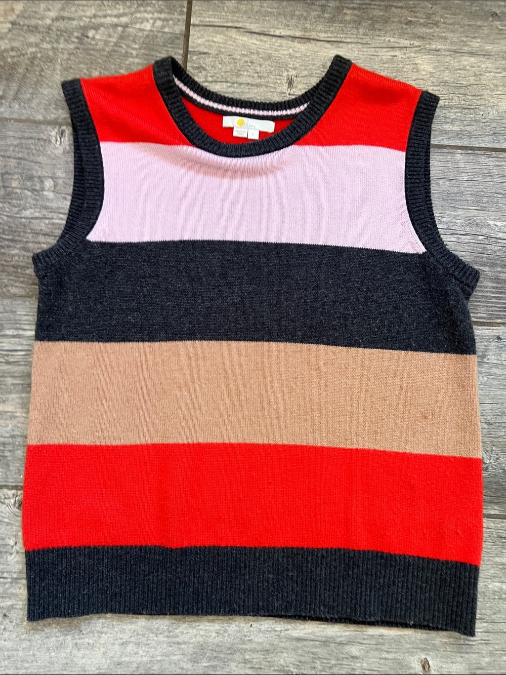 Boden Dark Grey, Red & Pink Striped Knit Sweater Vest